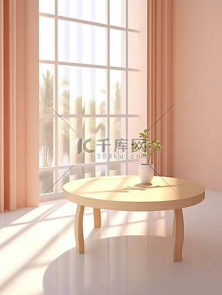 桌子背景图片_浅粉色房间简约桌子阳光光影1