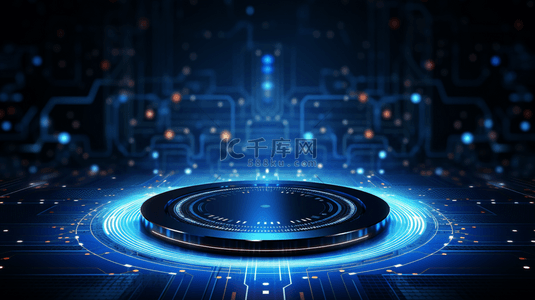 半圆式饼图与圆环背景图片_蓝色科技感芯片电路纹理背景9