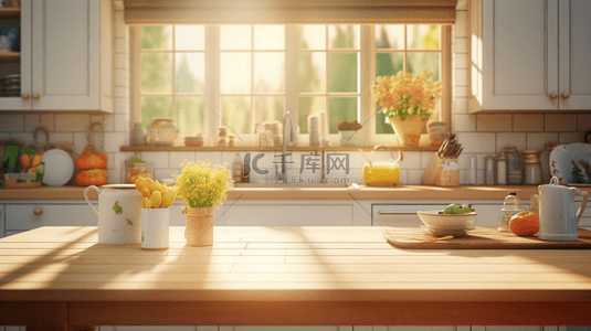美食背景背景图片_阳光照射进厨房餐桌上背景4