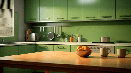 家具背景图片_绿色调现代化餐客一体室内设计背景4