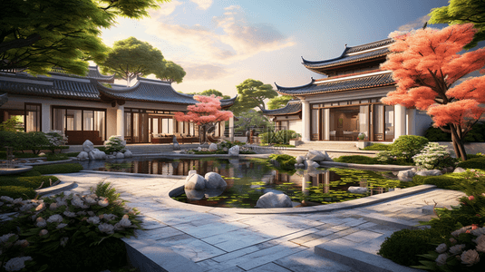 中国风古典庭院园林背景5