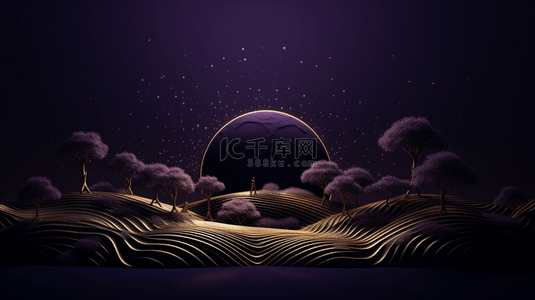 紫金色中秋沙漠圆月背景7