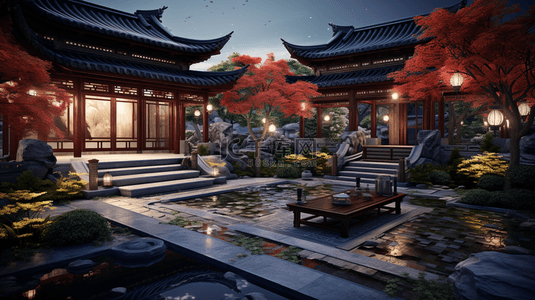 中国风古典庭院园林背景8