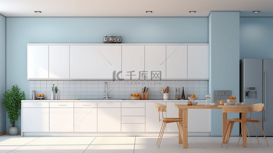 白色简约现代化装修厨房背景9