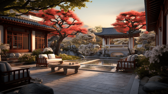 古典背景图片_中国风古典庭院园林背景3