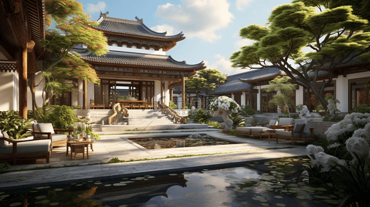 中国风古典庭院园林背景10