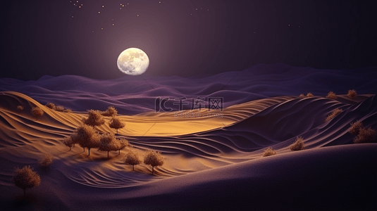 中秋节紫色背景图片_紫金色中秋沙漠圆月背景5