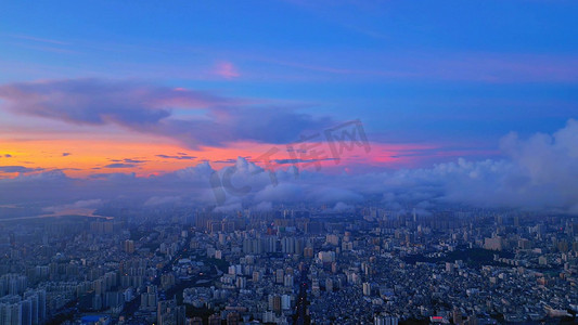 晚霞云层黄昏日落天空城市海口4