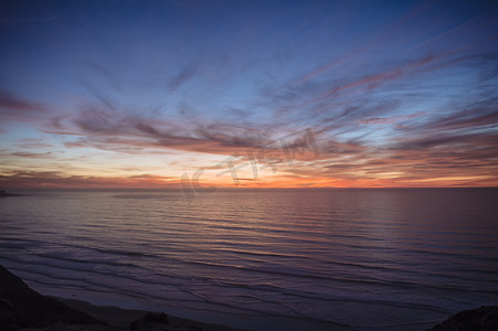 落日流水摄影照片_美国加利福尼亚州圣地亚哥海上落日