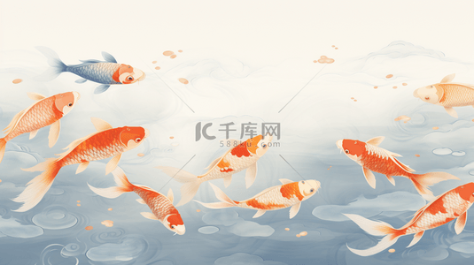 手绘中国风锦鲤背景3