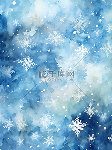 冬天水彩背景图片_水彩蓝色背景上美丽的白色雪花12