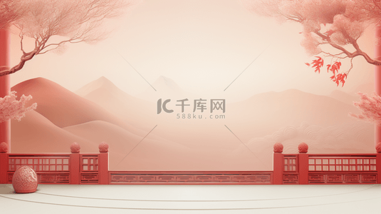 展示墙背景图片_古风C4D迎春节电商背景2