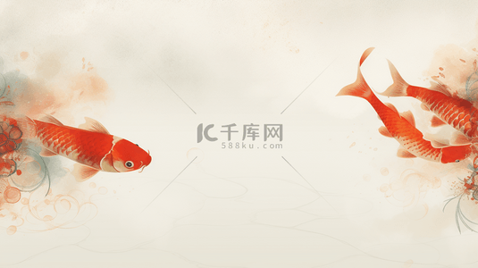中国风花鸟鱼虫背景图片_手绘中国风锦鲤鲜花背景1