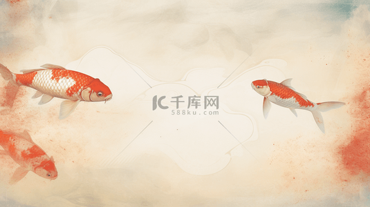中国风花鸟鱼虫背景图片_手绘中国风锦鲤鲜花背景5
