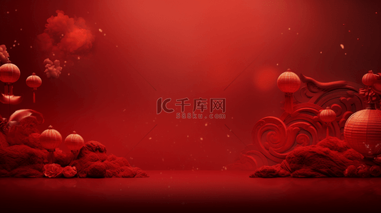 展示墙背景图片_红色C4D中国风春节电商背景16