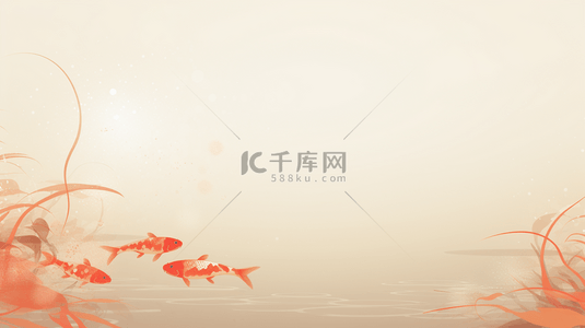 手绘中国风锦鲤鲜花背景10