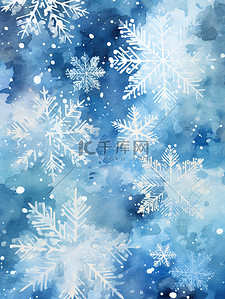 水彩蓝色背景上美丽的白色雪花13