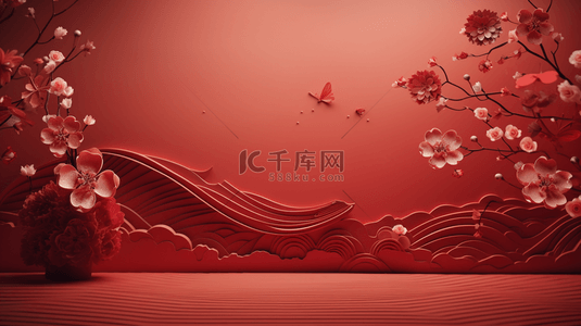 红色C4D中国风春节电商背景18