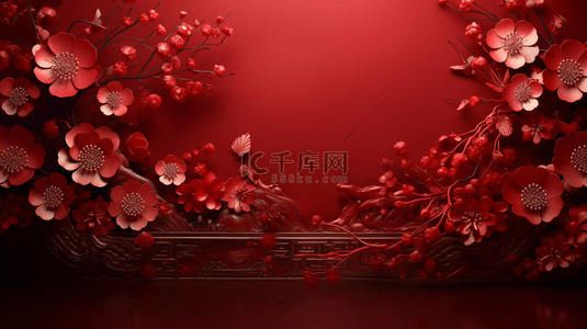 展示墙背景图片_红色C4D中国风春节电商背景7