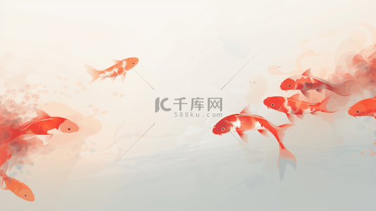 中国风花鸟鱼虫背景图片_手绘中国风锦鲤鲜花背景6