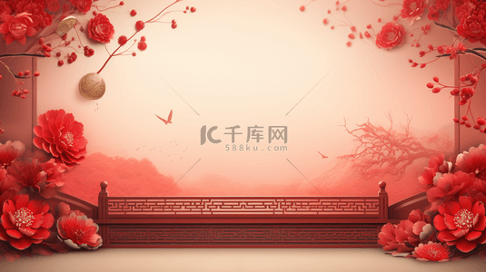 展示墙背景图片_古风C4D迎春节电商背景11