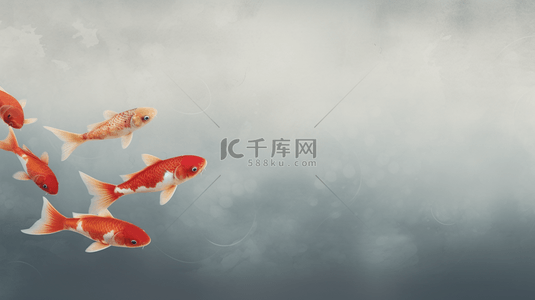 中国风花鸟鱼虫背景图片_手绘中国风锦鲤鲜花背景15