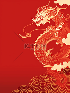 抱奖杯素材背景图片_红色中国龙龙年纹理背景素材
