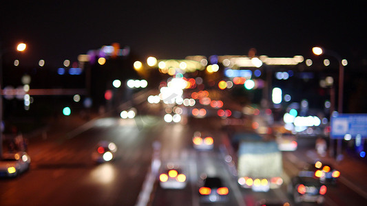 城市街道夜景车流虚化朦胧灯光光点