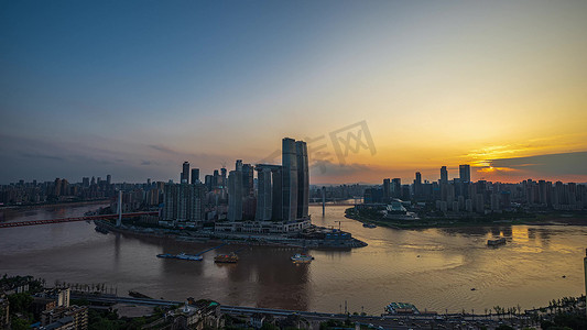 重庆来福士日落夜景日转夜城市风光