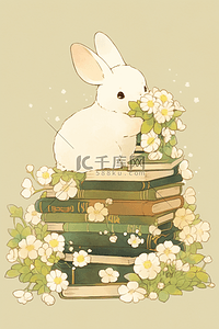 赏花背景图片_可爱的小兔子在赏花