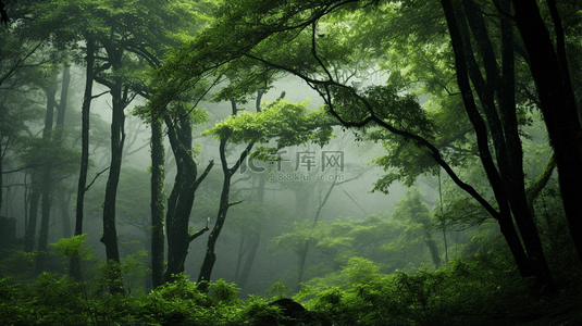 森林背景图片_晨雾徘徊在森林里背景8