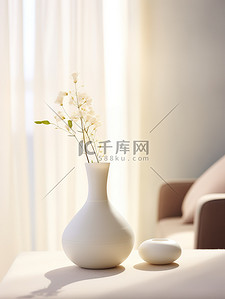 背景米白色背景图片_明亮客厅的桌子陶瓷花瓶家居背景5