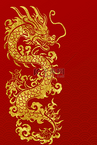 中国风龙年简约风红金底纹中式背景26