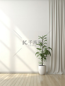 简约绿色植物背景背景图片_木地板窗帘绿色植物电商背景2