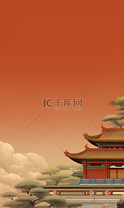 唯美复古中国风山水画节日背景