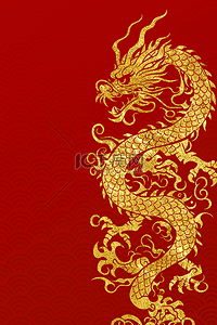 中国风龙年简约风红金底纹中式背景27