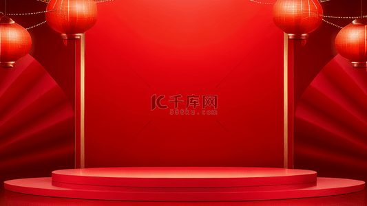 红背景图片_新年展台喜庆展台中式展台红色3D电商展台