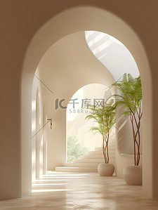 室内背景图片_拱形走廊浅米色室内建筑背景13