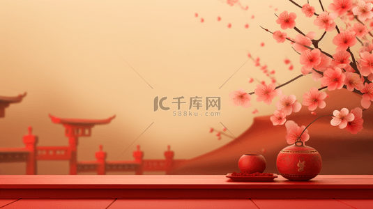 红色中国风传统古典梅花背景9
