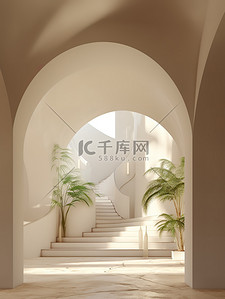 拱形背景图片_拱形走廊浅米色室内建筑背景2