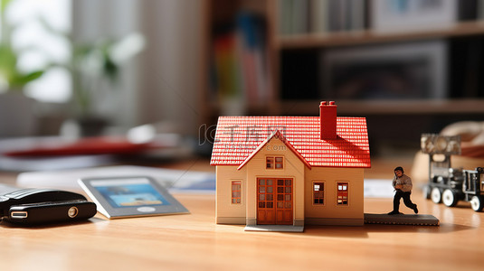 房贷背景背景图片_办公桌上的小房子房产交易背景7