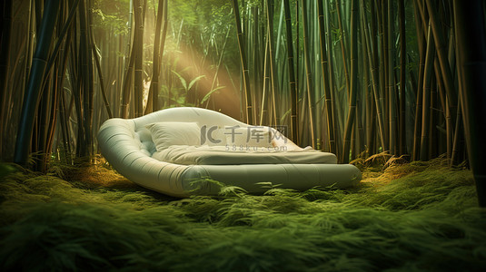林中背景图片_竹林中摆放着一张舒服的床19