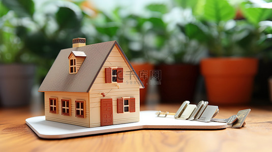 房地产背景图片_办公桌上的小房子房产交易背景16