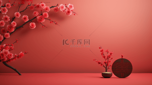 红色中国风传统古典梅花背景13