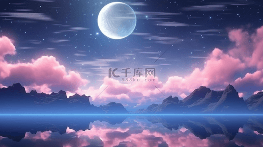 蓝色月亮背景图片_蓝色浩瀚星空静谧唯美创意背景17