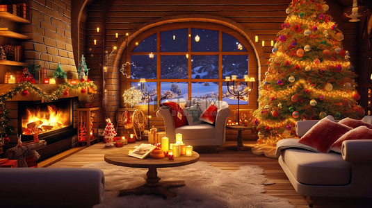 圣诞背景图片_圣诞装饰的客厅壁炉10