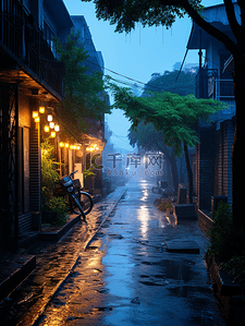 下雨背景图片_江南古镇下雨街景背景19