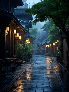 古镇背景图片_江南古镇下雨街景背景1