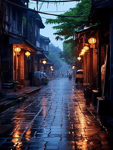 古镇背景图片_江南古镇下雨街景背景17