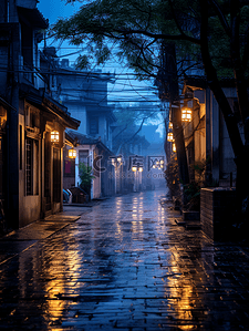 江南古镇下雨街景背景8
